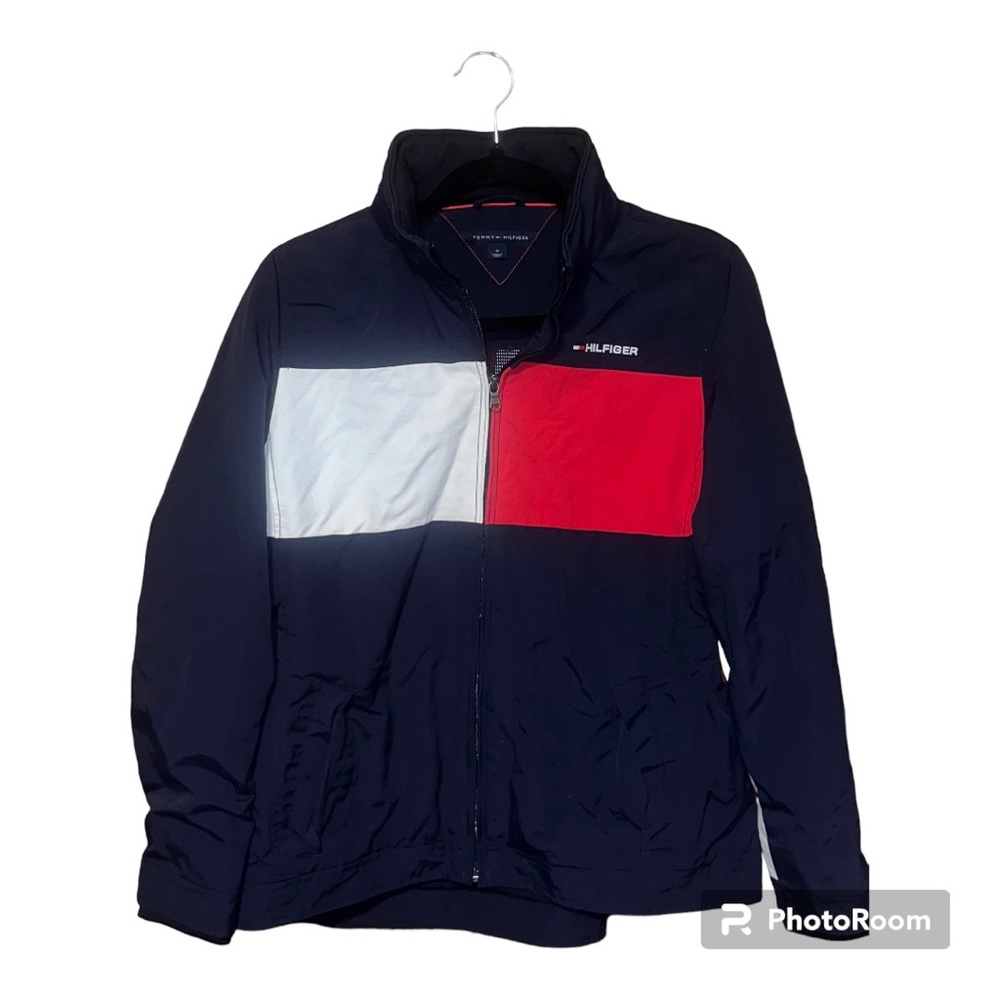 Tommy Hilfiger Women’s Jacket Medium Blue Red White Zips Pockets Tommy Logo